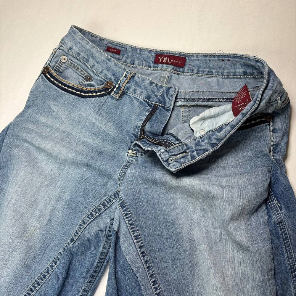 Vintage YMI Jeans Womens Size 13 33x31 Ultra Wide Leg Bootcut Blue Y2K Denim